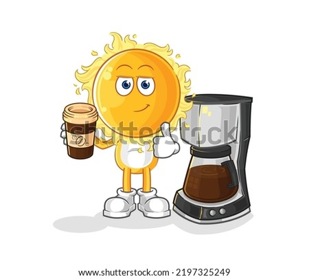 the sun drinking coffee illustration. character vector