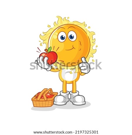 the sun eating an apple illustration. character vector