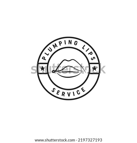 vintage plumping lips logo business vector design template. creative line art lips cosmetic logo design vector ideas with retro, simple and unique styles isolated on white background.  Royalty-Free Stock Photo #2197327193