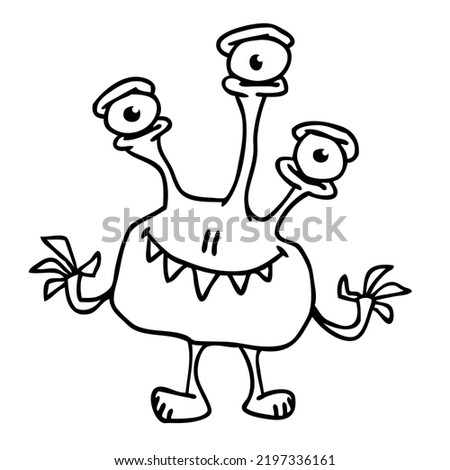 Funny cartoon smiling  monster character. Illustration of cute and happy mythical alien creature. Halloween design. Great for party decoration, poster or package design