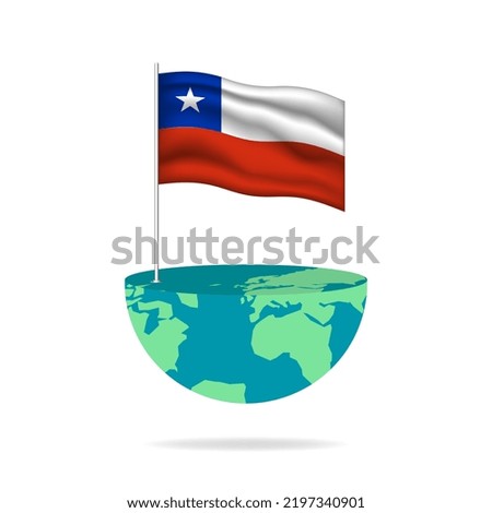 Chile flag pole on globe. Flag waving around the world. Easy editing and vector in groups. National flag vector illustration on white background.
