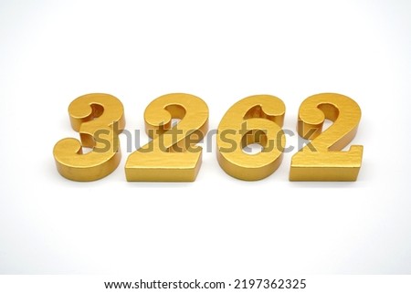   Number 3262 is made of gold-painted teak, 1 centimeter thick, placed on a white background to visualize it in 3D.                                