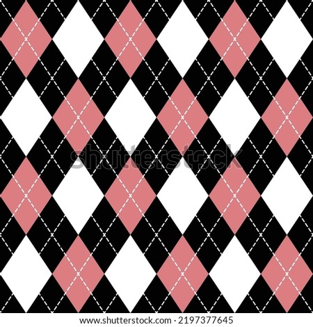 Argyle plaid seamless pattern sweater vest pink and black color stripes white background , Plaid decorection Vector illustration .
