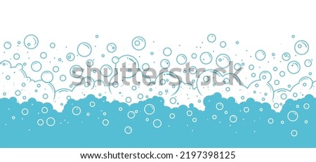 Soap bubbles vector background, foam frame, blue water pattern, cartoon transparent suds. Abstract illustration Royalty-Free Stock Photo #2197398125