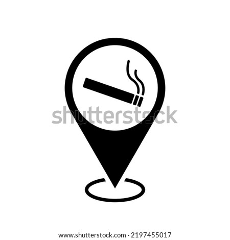 smoking area location map pointer, cigarette icon with location pin, black symbol isolated on white background, vector marker, smoking zone sign Royalty-Free Stock Photo #2197455017
