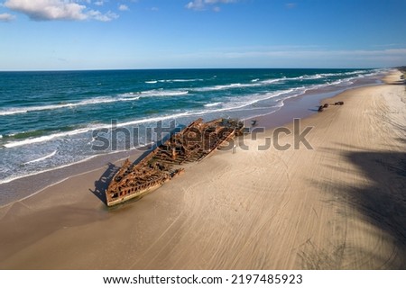 Shipwreck Arial Photography of K'gari Fraser Island, Queensland, Australia Royalty-Free Stock Photo #2197485923