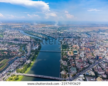 Aerial view of Hue Citadel and view of Hue city, Vietnam. Emperor palace complex, Hue Province, Vietnam Royalty-Free Stock Photo #2197493629