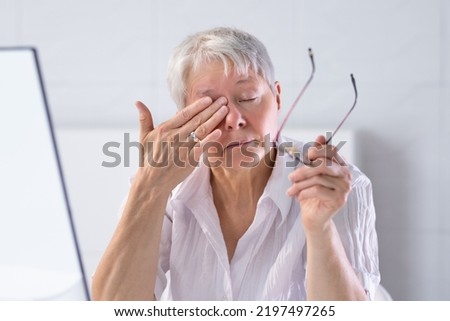 Eye Pain And Inflammation. Woman With Retina Fatigue And Spasm Royalty-Free Stock Photo #2197497265