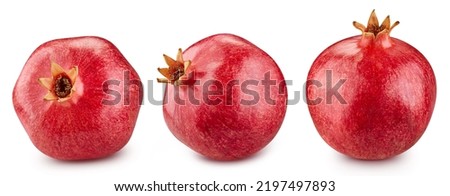 Pomegranate fruit isolated on white background. Three pomegranate with clipping path. Pomegranate macro studio photo Royalty-Free Stock Photo #2197497893