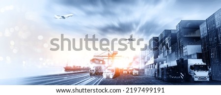Smart Logistics and Transport Digital Technology Concept,  Global logistics network distribution, Air cargo trucking, Rail transportation and maritime shipping, Online goods orders worldwide Royalty-Free Stock Photo #2197499191
