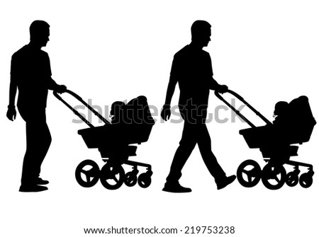 Father walking with a baby in a stroller