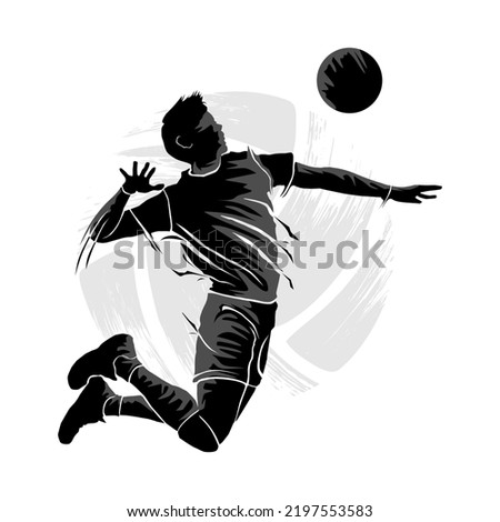 Silhouette of male volleyball player flying to hit the ball. Vector illustration
