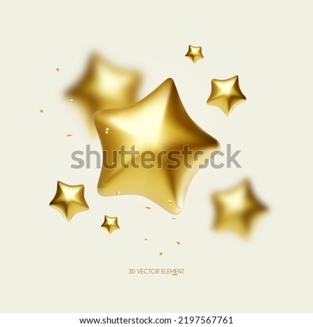 3D gold stars. Win, award and show design element