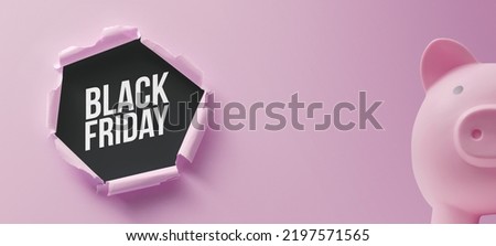 Black Friday promotional sale banner with piggy bank Royalty-Free Stock Photo #2197571565