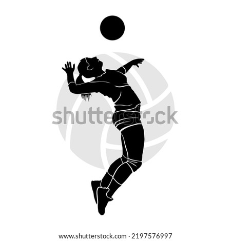 Silhouette art of girl volleyball player jumping in the air. Vector illustration