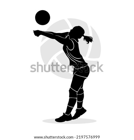 Silhouette of woman playing volleyball. Vector illustration
