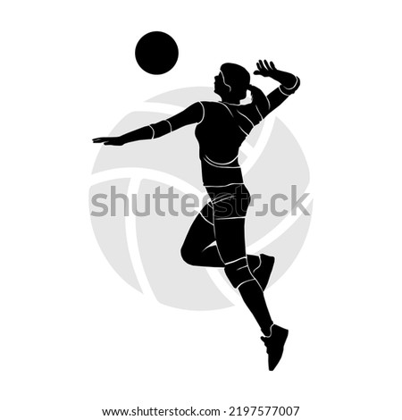 Silhouette of female volleyball player jumping and hitting the ball. Vector illustration