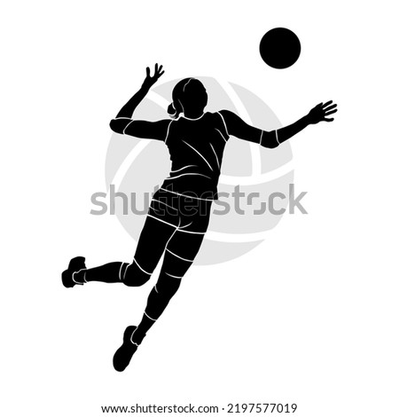Silhouette of girl volleyball player jumping and hitting the ball. Vector illustration