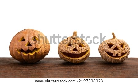 Halloween pumpkin and empty wood floor isolated on white background with clipping path.