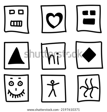 Set of abstract sketch doodle hand drawn different symbols and signs.