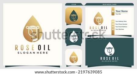 Rose oil logo template with gold gradient and business card design