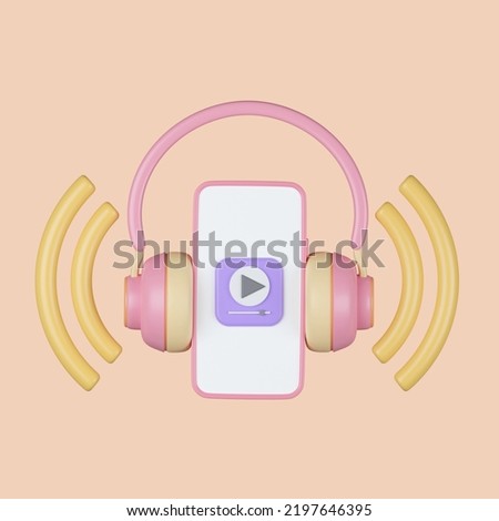 Smartphone headphone and music realistic elements with clipping path. 3D Rendering.