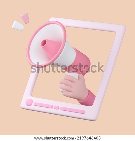 3D icon Hand holding Megaphone on blue background with Clipping path. Marketing concept. 3D Rendering.