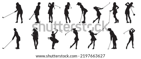 Female golfers silhouettes collection.Golf Player set.People playing golf.
 Royalty-Free Stock Photo #2197663627
