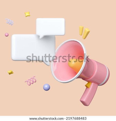 3D Megaphone and message bubble with Clipping path. Marketing concept. 3D Rendering.