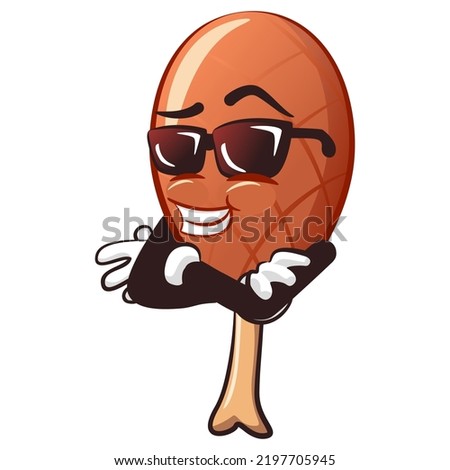 character mascot vector cartoon illustration of grilled chicken thigh wearing sunglasses