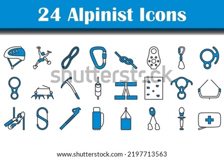 Alpinist Icon Set. Editable Bold Outline With Color Fill Design. Vector Illustration.