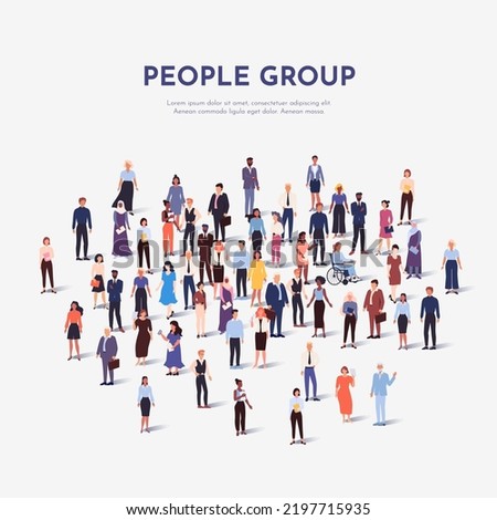 Many people crowd. Citizen group. A lot of persons. Large market. Business workers. International students silhouettes. Multiethnic population. Society diversity. Vector poster design Royalty-Free Stock Photo #2197715935