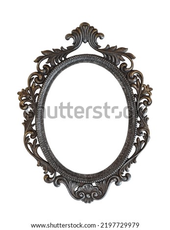 Metal brass oval antique picture frame isolated cutout Royalty-Free Stock Photo #2197729979