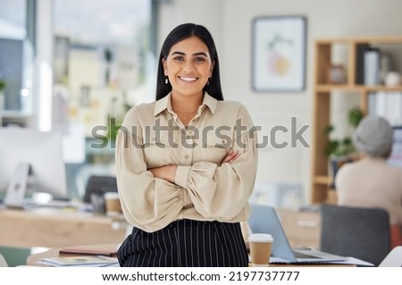 Leadership, vision and proud HR business woman in office portrait for we are hiring, FAQ and about us. Confident, empowerment and young corporate leader or worker with mission, goal or job motivation Royalty-Free Stock Photo #2197737777