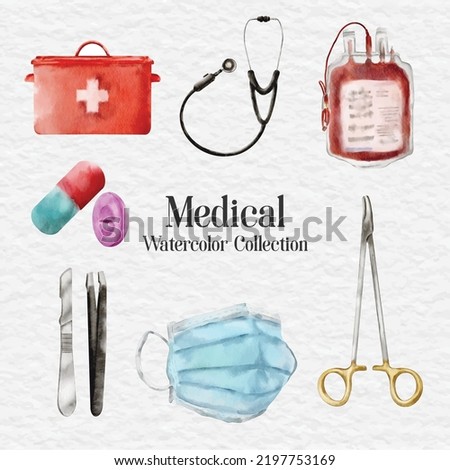 watercolor medical equipment element sticker collection