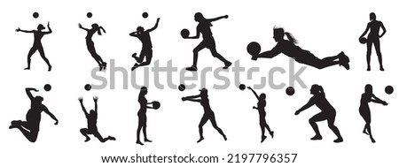 Volleyball player silhouette collection.Vector illustration.