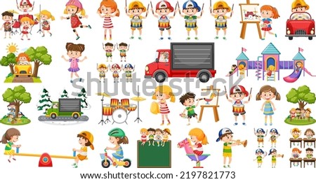 Set of children doing different activities illustration