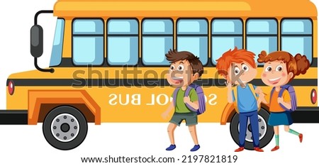 School bus with students cartoon illustration
