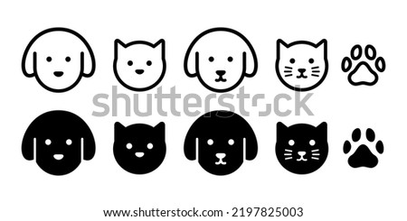 Cat, dog and paws simple vector icon illustration material black and white set Royalty-Free Stock Photo #2197825003