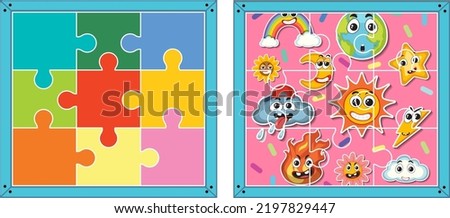 Jigsaw puzzle game template illustration