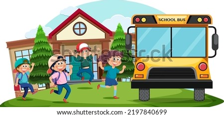 Children going to school by bus illustration