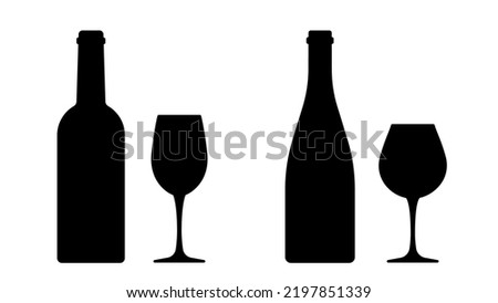 Wine bottles and glasses silhouette. Bordeaux and Burgundy.