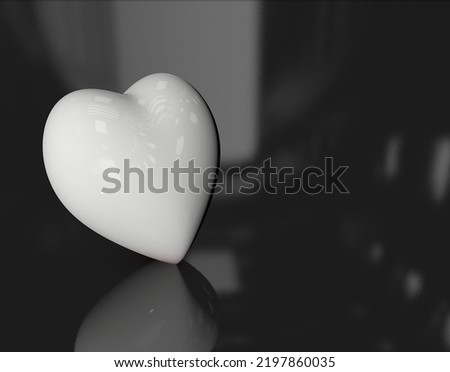 abstract white abstract healthy 3d shiny glossy heart on black shiny surface