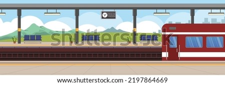 Cute and nice design of Train Station with furniture and interior objects vector design