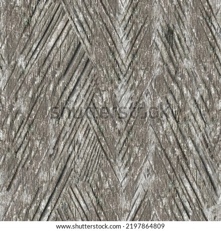 Seamless tree pattern with herringbone notch. Old grey wood floor, wall