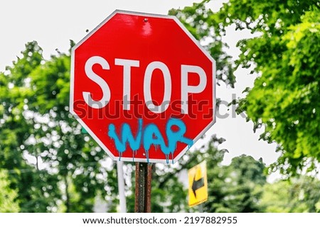 A stop war sign word for Ukraine and Russia