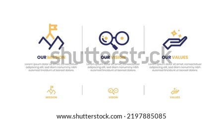 Mission Vision Values infographic Banner template. Company goal infographic design with  Modern flat icon design. vector illustration infographic icon design banner. Royalty-Free Stock Photo #2197885085