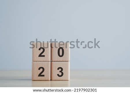 2023 new year challenge goal and target, Achievement and business success. 2023 word on wooden block. Set strategy and plan for future. Background for Merry christmas and Happy new year 2023. 