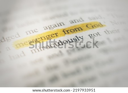 Close up into wording ,Messenger from god, wording painted by yellow marker pen Royalty-Free Stock Photo #2197933951