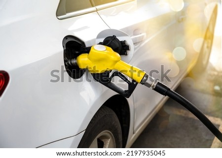 Fuel pumps gasohol, gasoline ,benzine, at a gas station ,price gasoline concept. Royalty-Free Stock Photo #2197935045